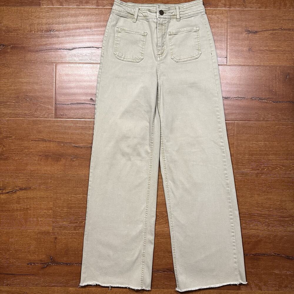 Oat New York Jeans Womens 2 26x29 Beige Pants Straight Wide Leg Fray Retro City